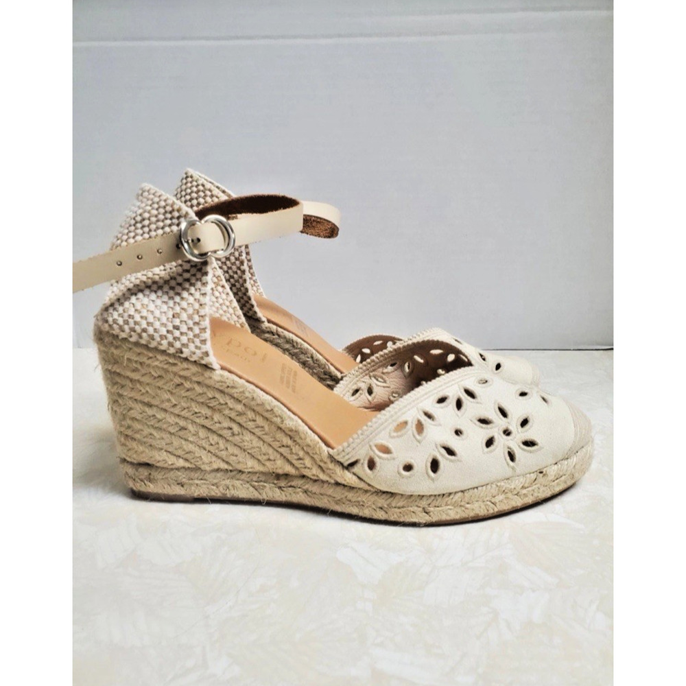 Women's EU 40 9 Maypol Eyelet Lace Cream Espadrille Luxury Wedge Sandal Prep - Picture 4 of 6